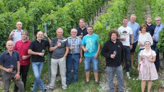Die Verantwortlichen für das Schüpfer Weinfest und Weinkönigin Anna-Lena Graf machten sich in den Weinbergen ein Bild von der Entwicklung der Reben nach dem Frost im April. Zudem gab es Informationen zum schweren Stand hiesiger Weine im Absatzmarkt.