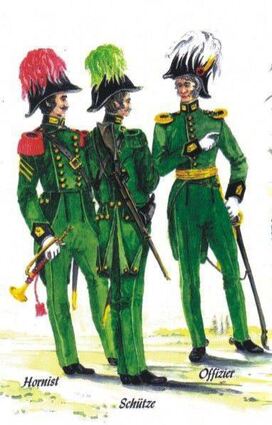 Das Schützen-Corps von 1824 in seinen grünen Uniformen.