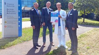 Kampagnenstart mit (von links): Geschäftsführer Frank Hehn, Pflegedienstleiter Kurt Böhrer, Ärztlicher Direktor Dr. med. Rüdiger Mahler sowie Geschäftsführer Harald Löffler.