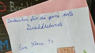 Der Auftakt der Mundartworkshops an Grundschulen im Neckar-Odenwald-Kreis und im Main-Tauber-Kreis fand in Laudenberg statt. Den Schülern hat es Spaß gemacht, wie der Dankesbrief zeigt.