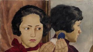 Nüchtern-sachlich arbeitete auch Lotte Laserstein („Russisches Mädchen mit Puderdose“, 1928).