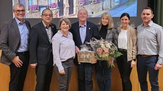 Bei der Verabschiedung (von links): Elmar Noe, Roland Burger, Regina Schüßler, Roland und Sigrid Ohnhäuser, Sabrina und Tobias Koller.