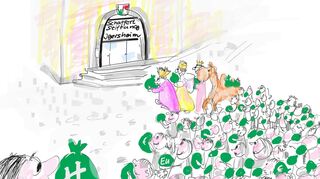 Die fröhlichen Bürger von Igersheim zusammen mit den Heiligen drei Königen vor dem Igersheimer Rathaus beim Spenden ihrer Euro und Dollar.