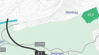 Die grün markierte Fläche des Projekts liegt in unmittelbarer Nachbarschaft zu Homburg am Main.