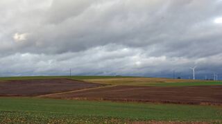 Auf der „Hohen Heide“ in Dertingen soll der neue Windpark entstehen. Im Hintergrund rechts in der Ferne die Windräder an der B 8 westlich von Remlingen.
