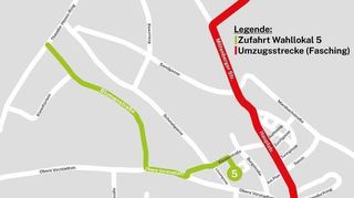 Die Umzugsstrecke wurde dahingehend geändert, dass die Zufahrt zu Wahllokal 5 im Schloss weiterhin möglich ist - und zwar über den Theodor-Heuss-Ring und die Blumenstraße.