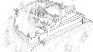 „Burg Oberlauda, Zeichnung“, nach Heimatbuch Oberlauda von Stephan Oehmann,Zeichner unbekannt