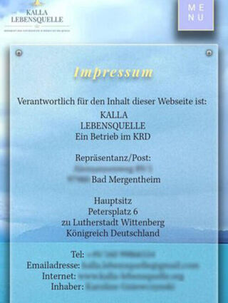 Das ehemalige Impressum der „Kalla Lebensquelle“ zeigt einen Sitz in Bad Mergentheim.