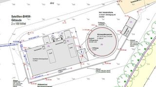 Der Lageplan des künftigen Blockheizkraftwerks am Hanggrundstück oberhalb der Gemeinschaftsschule.