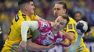 Mathias Gidsel (Mitte) war wieder einmal überragend im Berliner Trikot.