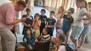 Auch im Kreuzgang gab es bei der Kinderführung durch das Kloster Bronnbach viel zu entdecken.