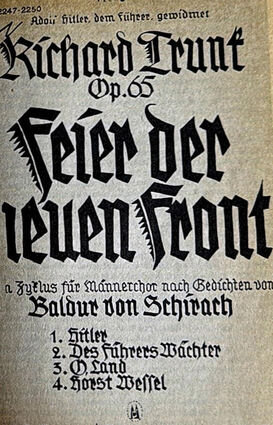 Titelblatt von Richard Trunks Komposititon "Feier der neuen Front" von 1932, das Adolf Hitler gewidmet ist.