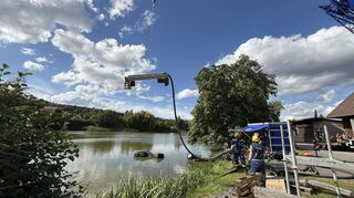 Vor einer Woche wurden Belüftungsmatten in den Gottersdorfer See eingesetzt, um den Sauerstoffgehalt zu stabilisieren.