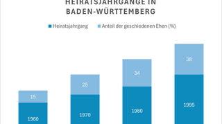 Die Statistik zeigt, wie hoch die Scheidungshäufigkeit einzelner Jahrgänge in Baden-Württemberg ist.