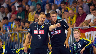 Löwen-Trainer Maik Machulla (links) mit seinem Assistenten Michel Abt.