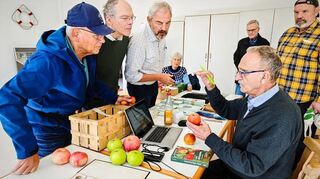 Theodor Erbacher (links) war einer der vielen Streuobstwiesenbesitzer, der seine Äpfel vom bekannten Pomologen Werner Nussbaum bestimmen ließ.