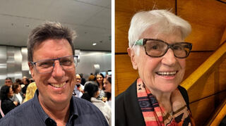 Elmar Kochanneck aus Kaiserslautern (l.) und Gisela Kerntke vom Verein KulturQuer QuerKultur Rhein-Neckar saßen auch im Publikum.