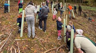 Mit großer Begeisterung beteiligten sich die Kids des Kindergarten Oberlauda an der Baumpflanzaktion.