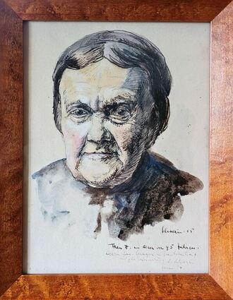 Frau D. im Alter von 95 Jahren: Die kolorierte Tusch-Federzeichnung von Ludwig Schwerin aus dem Jahr 1925 wird in die laufende Sonderausstellung „geachtet. verfolgt.gerettet.“ aufgenommen.