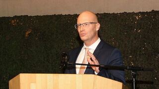 Jochen Eichelmann bei seiner Ansprache nach Ernennung zum Tauberfränkischen Kommandeur.