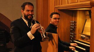 Axel Flierl (Orgel) und Alexander Kirn (Trompete) in der Tauberbischofsheimer Martinskirche im Rahmen der Musikkirche.