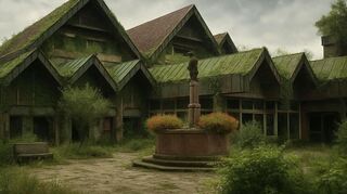 Kommt es wirklich so weit? Das ist eine Vorstellung der KI, wenn man ihr aufträgt, aus einem aktuellen Bild des Erfapark eines zu generieren, wie denn das Gebäude in 20 Jahren aussähe, würde man es ab sofort sich selbst überlassen.