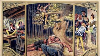 <p>"Das tapfere Schneiderlein" aus Meinholds Märchenbild Nr. 12. In der Ausstellung "Märchen - Kinder - Schule" im Lohrer "Fischerhaus", die am Freitag, 17. Mai, eröffnet wird, ist es als Schulwandbild zu sehen, das um 1904 entstanden ist.</p>