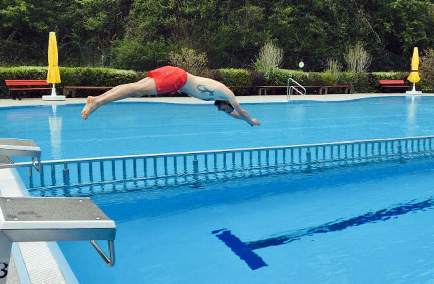 Adelsheim's Mayor Wolfram Bernhardt now watches over the outdoor pool