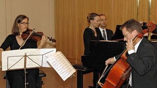 <p>Diverse musikalische "Sahnehäubchen" präsentierten Nikola Irmai-Koppányi, Julia Haufe (Violine), Edgar Tempel (Violoncello) und Ehemann István Koppányi (Klavier) beim "Konzert im Advent" der Musikschule Bauland in Seckach.</p>